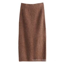2020 OEM new stylish fancy half knit pencil skirt wool cotton blend spring casual rib short dress sweater for young ladies